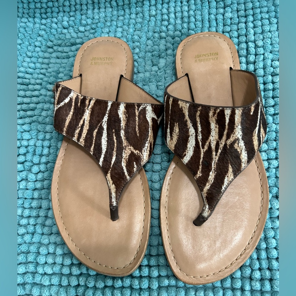 Johnston & Murphy Women's Zebra Print Sandals - Brown
